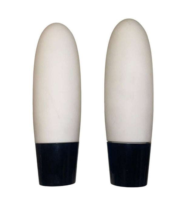 Set of 3 Wagenfeld Style Milky Glass Sconces with Black Base. Germany, 1950's.