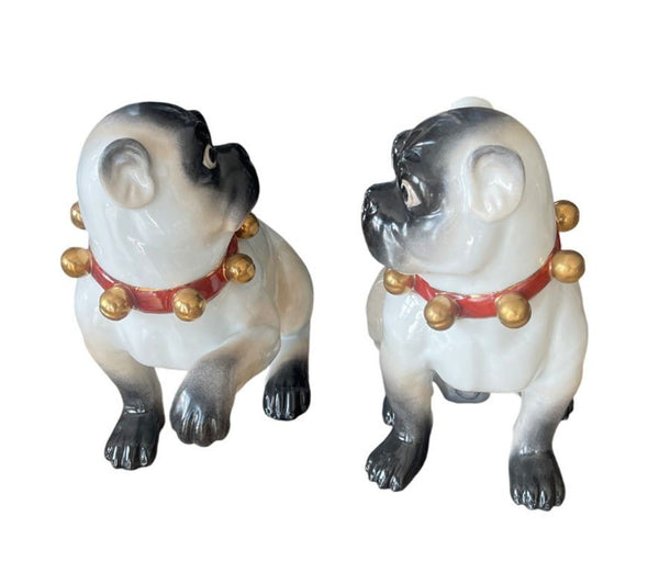Pair of Large English Porcelain Pug Dog Figures, Early 20th Century