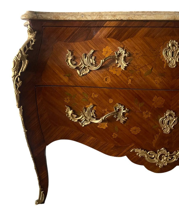 Late 19th Century French Louis XV Style Marquetry Commode with Siena Marble Top