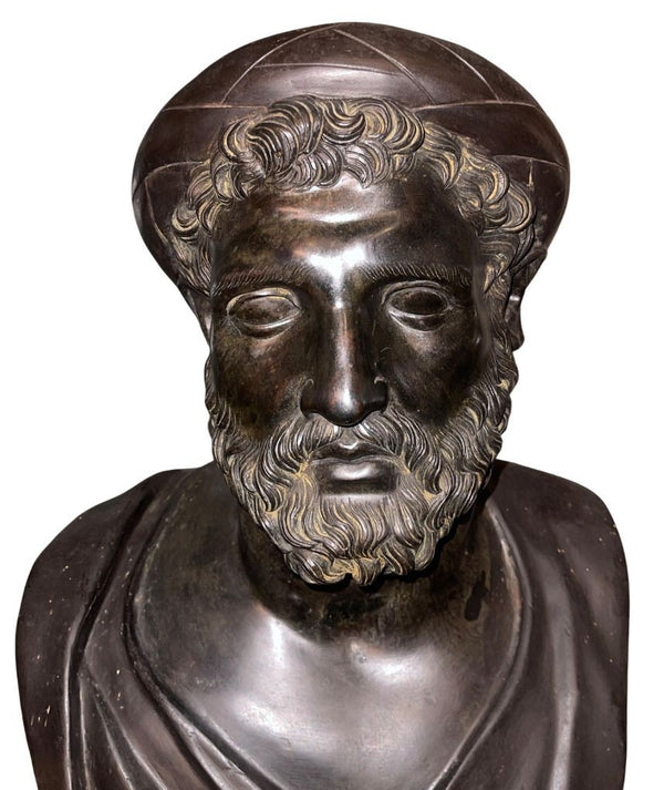 Late 19th C. Italian Bronze Busts of Heraclitus & Archytas on Marble Pedestals