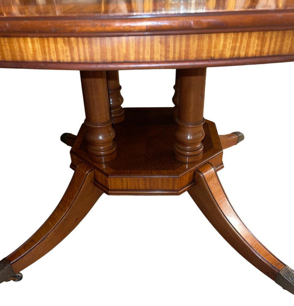 English Regency Mahogany & Satinwood Extendable Dining Table. 1960's.