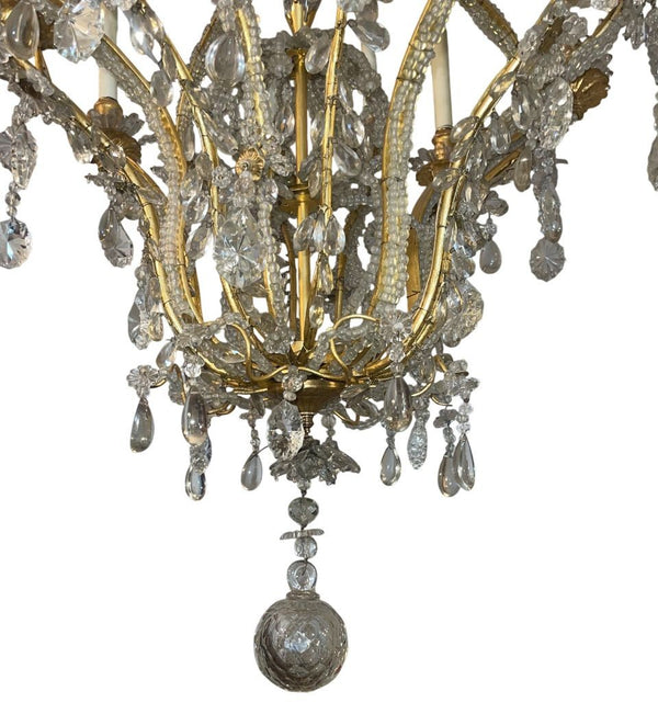 Mid-20th Century French Maison Baguès Crystal and Gilt Iron Chandelier