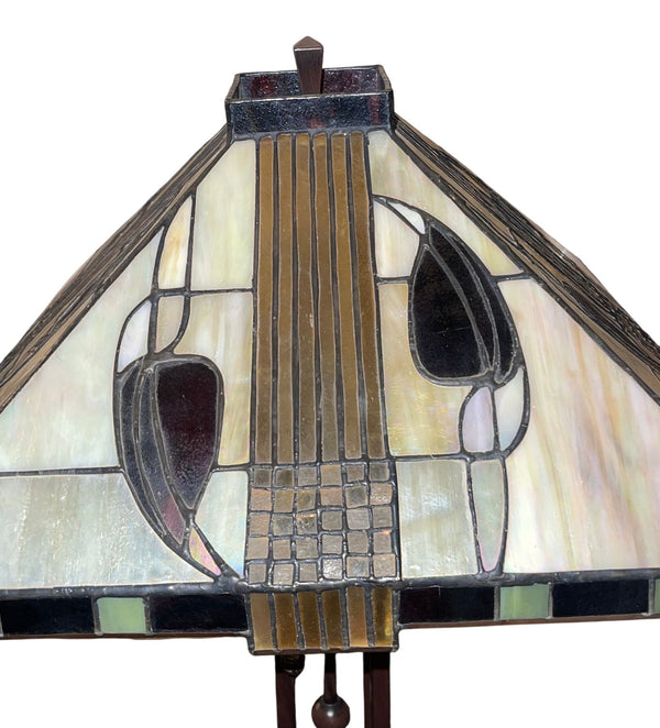 Pair Arts & Crafts Style Metal & Glass Table Lamps. U.S.A. Late 20th Century.