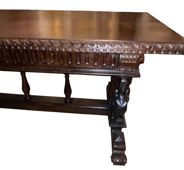 Renaissance Revival Carved Walnut Trestle Continental Table. Italy, Late 19th C.