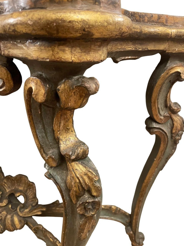 Italian Early 18th Century Giltwood Console with Faux Marble Top
