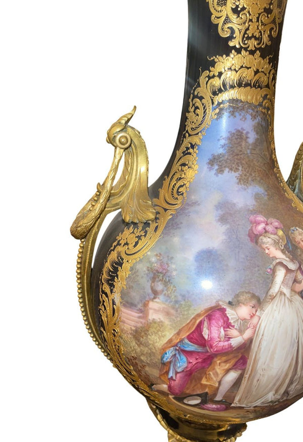 Monumental 19th Century Sèvres Porcelain Lidded Urn with Gilt Bronze Mounts