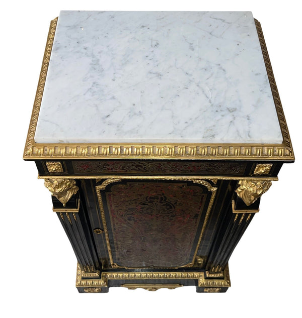 19th Century French Boulle Cabinet with Dore Bronze and White Marble Top