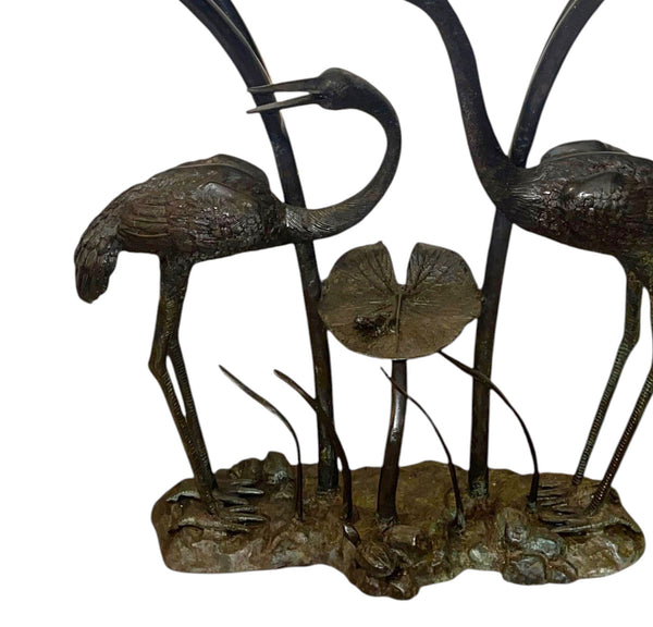 LaBarge Bronze Crane & Lily Pad Glass Top Console Table. U.S.A Late 20th Century