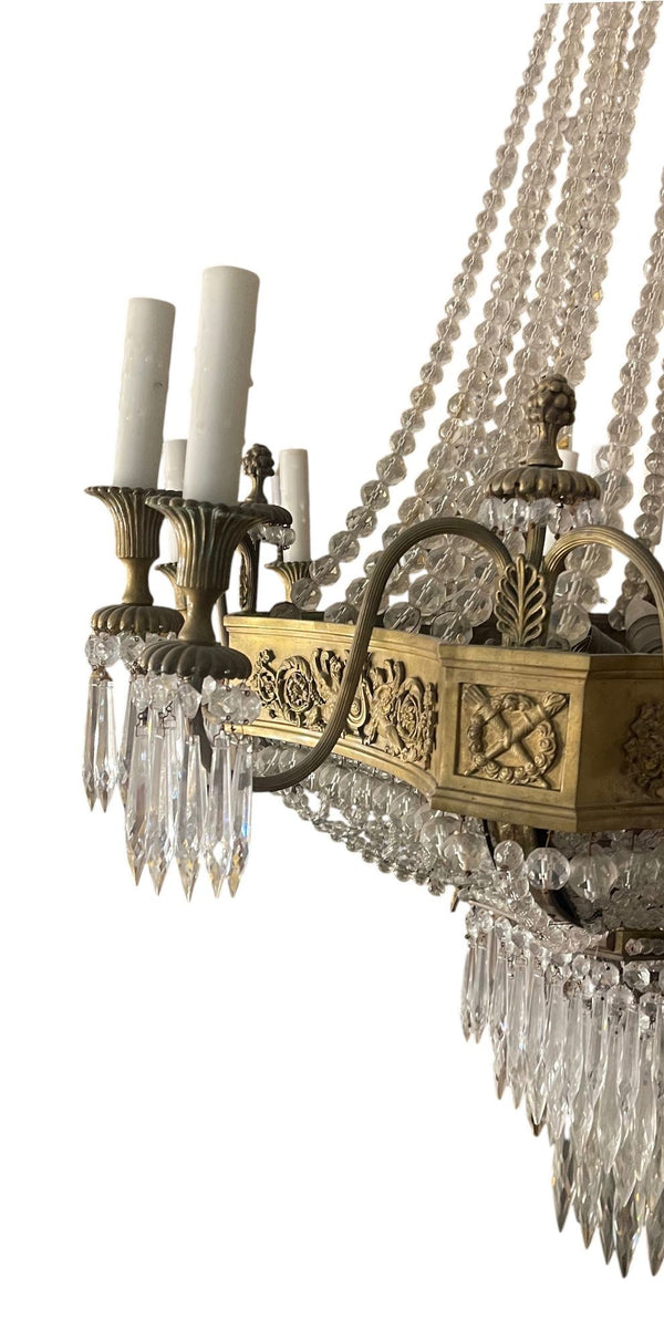 19th Century French Empire Beaded Crystal Chandelier