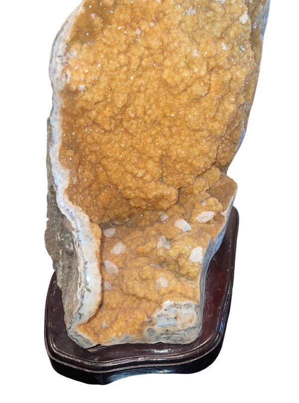 Large Natural Citrine Quartz Crystal Specimen on Wooden Base-Brazil 20th Century