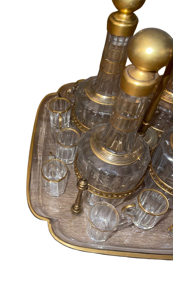 19th Century French Baccarat Crystal Cave à Liqueur Tantalus Set