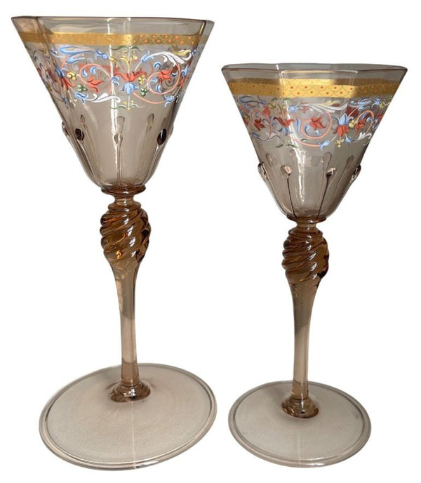 Set for Ten Venetian Gilt-Heightened Enamel Glasses w Plates & Bowls. E. 20th C.