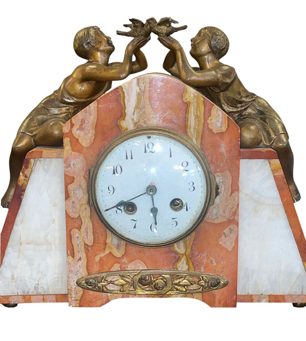 French Marble & Spelter Clock Garniture, Japy Frères, 19th Century.