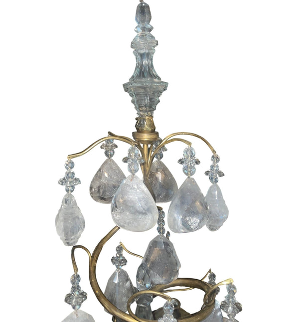Pair of 19th Century Italian Bronze & Rock Crystal Girandoles