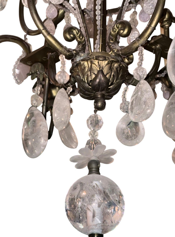 Maison Baguès Rock Crystal & Rose Quartz Chandelier, France, 1940's