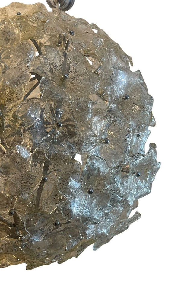 Mid-20th Century Italian Murano Glass "White Gold Lotus" Chandelier