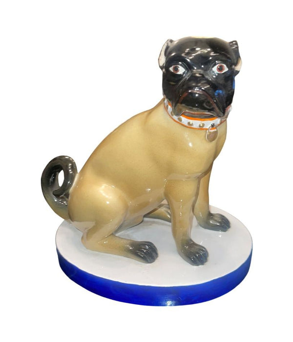Pair of Mottahedeh Pug Dog Figures, Staffordshire Style, Mid-20th Century.