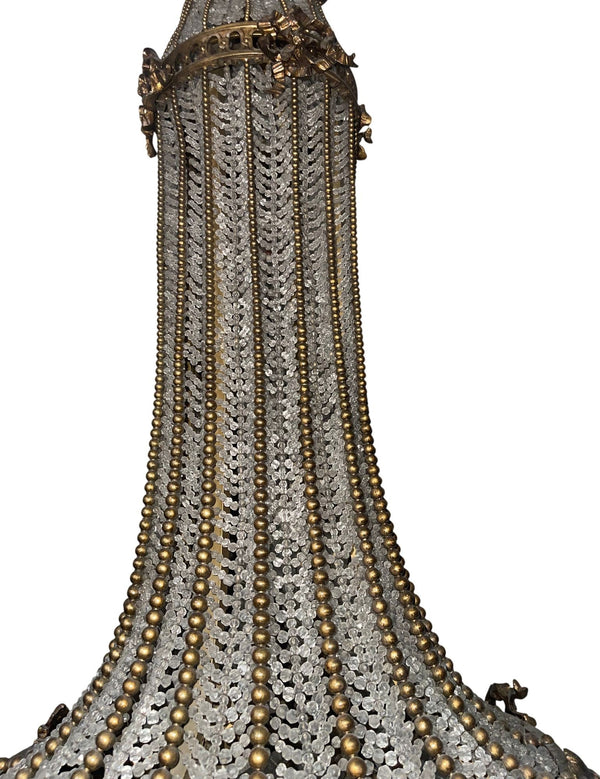 19th Century French Bronze and Beaded Chandelier