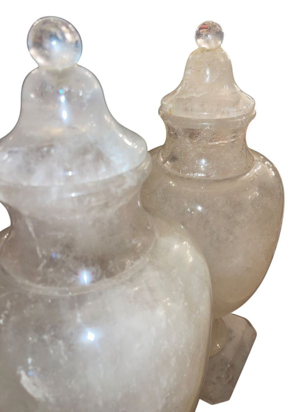 Mid 20th Century Pair of Italian Rock Crystal Lidded Urns