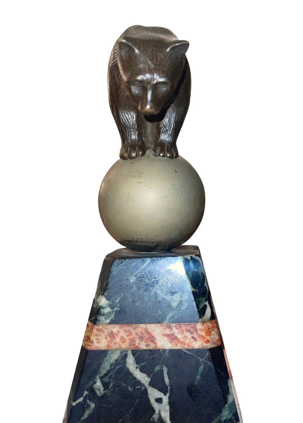 French Art Deco Bronze Bear Sculpture on Marble Base, 1920's.