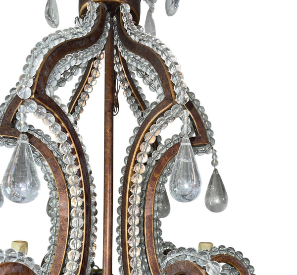 20th Century French Wrought Iron Rock Crystal Chandelier