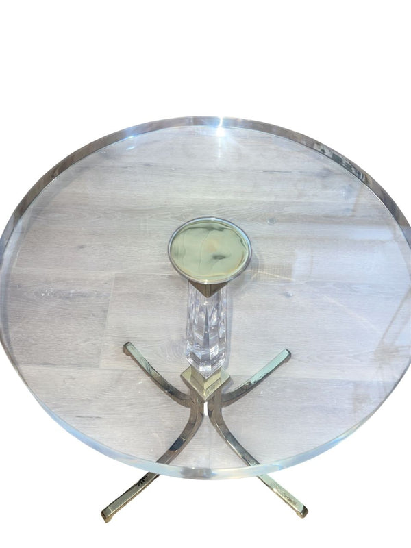 Pair Charles Hollis Jones Lucite and Brass Side Tables. U.S.A. 1970's.