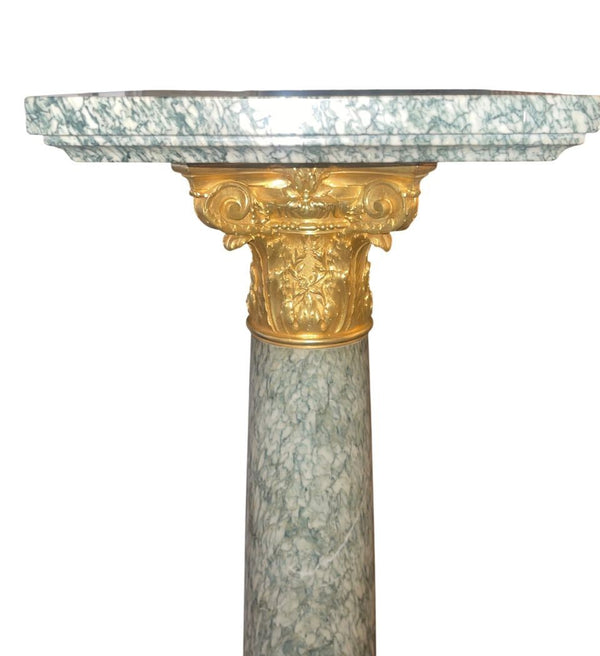 19th Century French Gilt Bronze-Mounted Pedestal with Rare Green Marble.