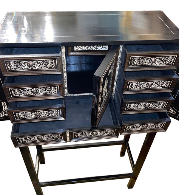 19th Century Italian Ebonized Cabinet with Inlaid Fitted Interior