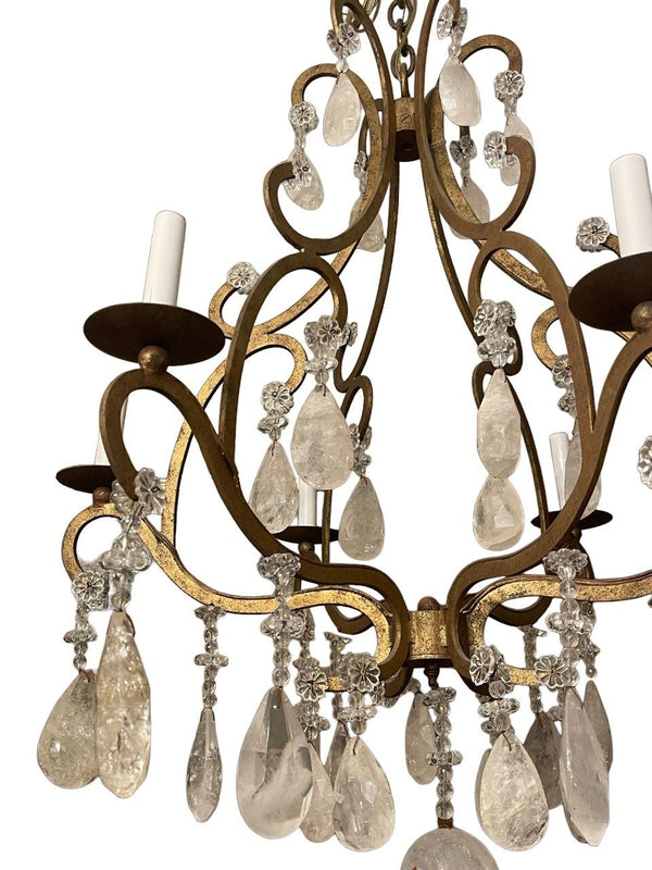 Italian Wrought Iron and Rock Crystal Chandelier. 1950's.