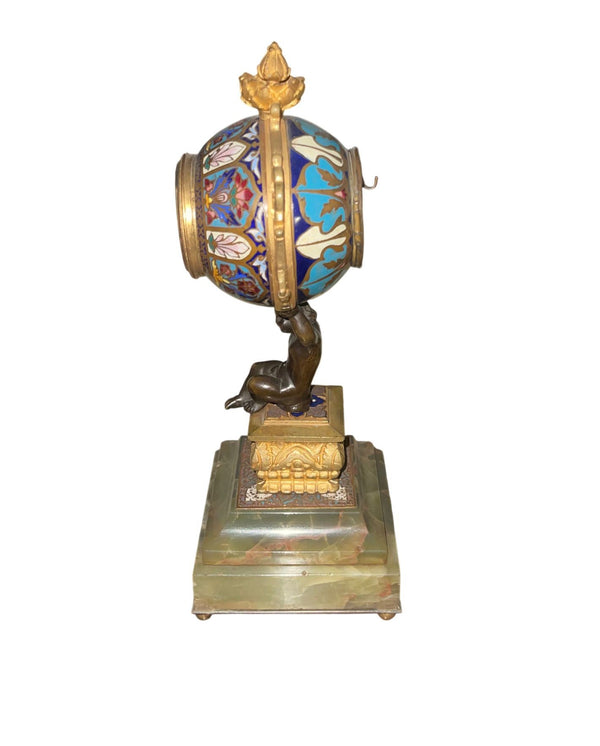 19th Century French Champlevé Enamel Figural Mantel Clock