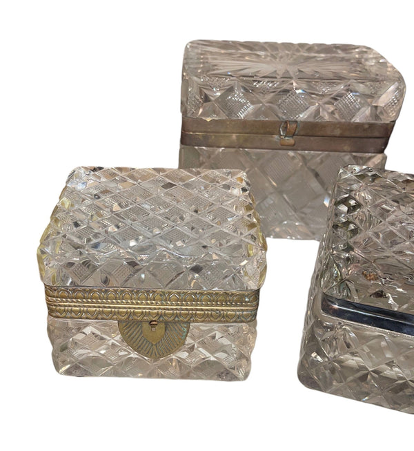 Set of Three Baccarat Cut Crystal Jewelry Boxes, Late 19th Century.