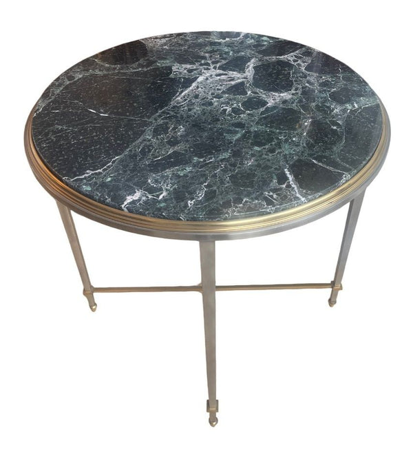 Pair of Mid-Century Maison Jansen Round Side Tables with Marble Tops. France.