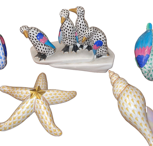 Set of Ten Herend Porcelain Aquatic Animal Figurines. Hungary, 20th Century.