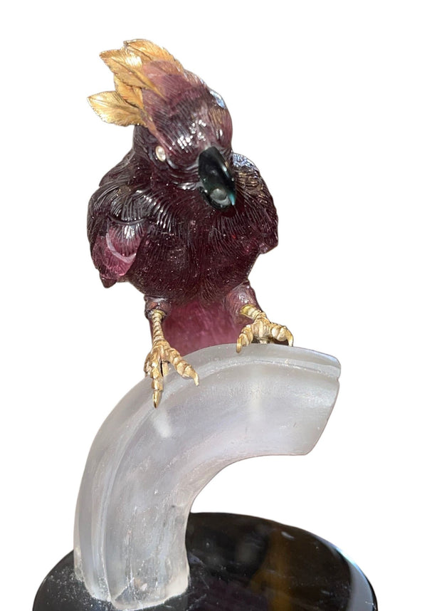 Rubellite Tourmaline Cockatoo Sculpture by Manfred Wild for Emil Becker. Germany