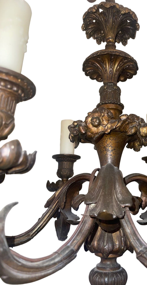 Elegant Pair of French 19th Century Bronze Chandeliers