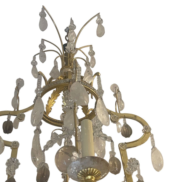 Glamorous Italian 22K Gold Leaf & Rock Crystal Chandelier. 20th Century.