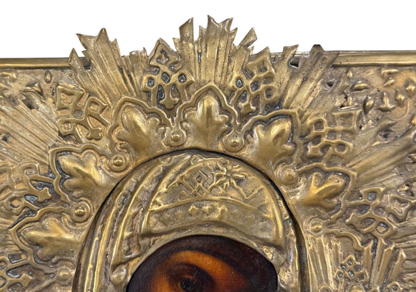 Russian Oklad Icon of the Tikhvin Mother of God. Late 19th Century.