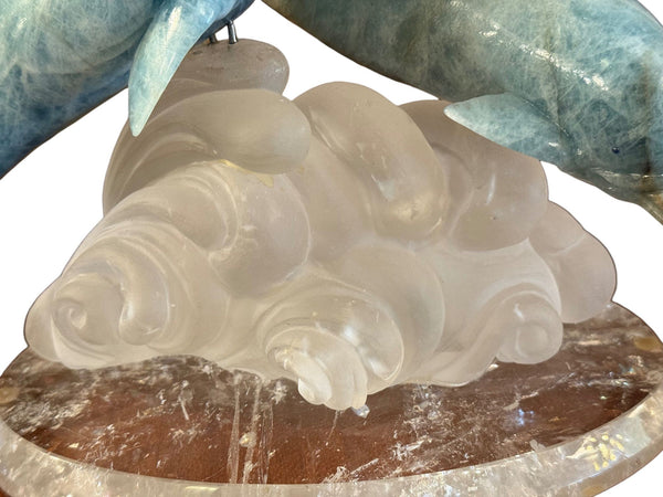 Manfred Wild Aquamarine & Rock Crystal Dolphin Sculpture, Germany, Late 20th C.