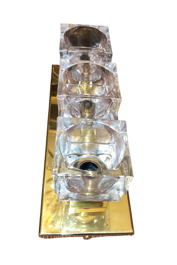 Set of Six Italian Sciolari Murano Glass Cubes & Brass Sconces, 1960's.