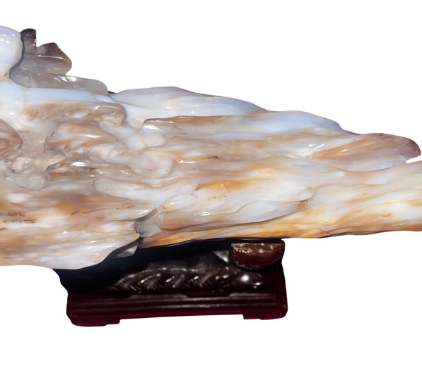 100 Million Year Old Burmese Petrified Wood Sculpture on Carved Stand