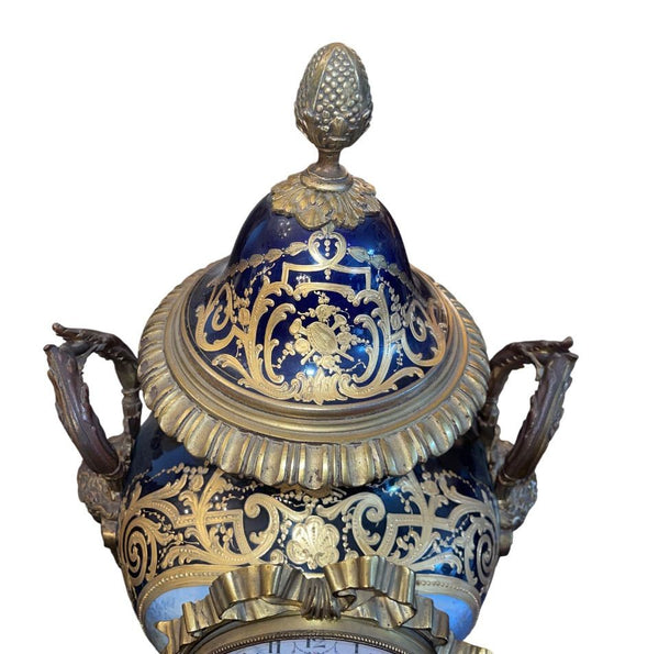 Large 19th Century French Sevres Porcelain Bronze Clock Balthazar Paris