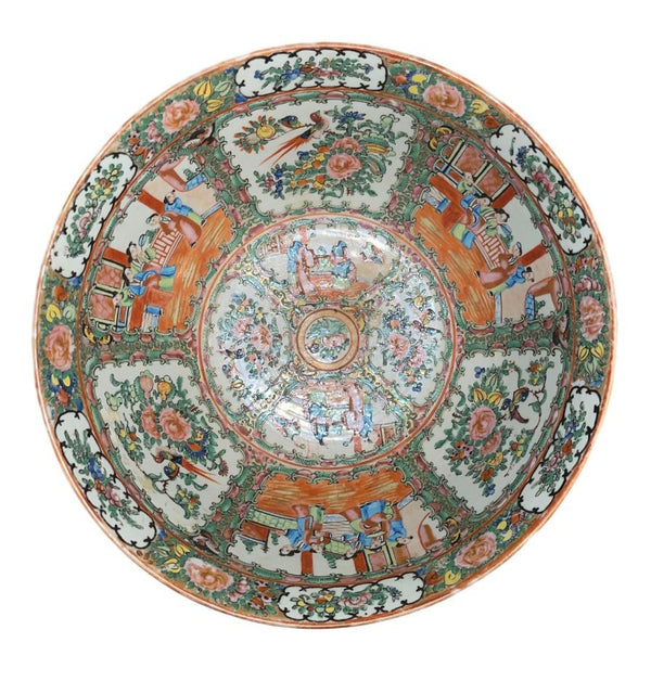 Large 19th Century Chinese Export Rose Medallion Porcelain Bowl