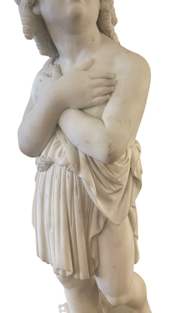 19th Century Italian Carrara Marble Classical Maiden Sculpture