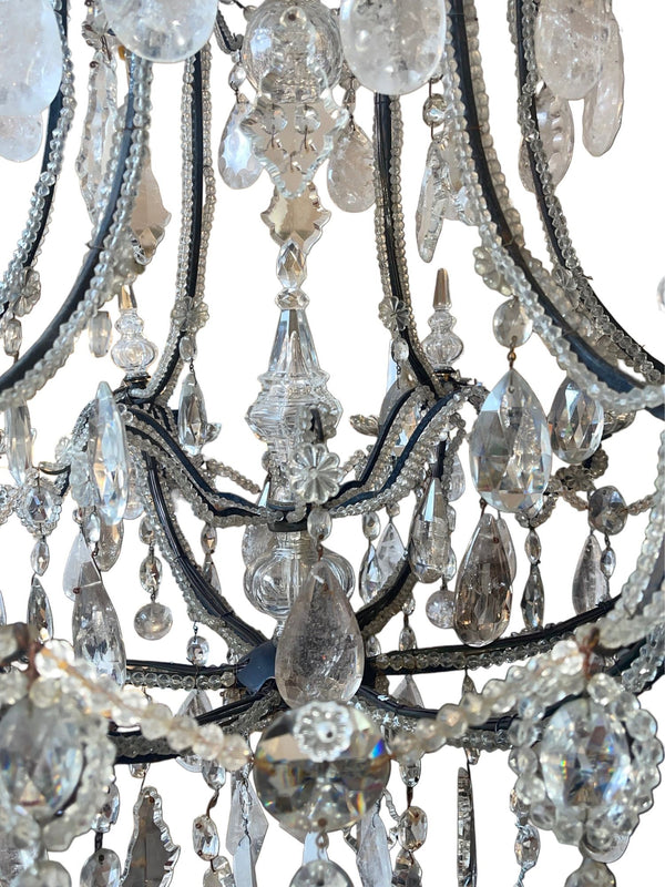 Venetian Wrought Iron, Rock Crystal & Cut Glass Chandelier, Early 20th Century