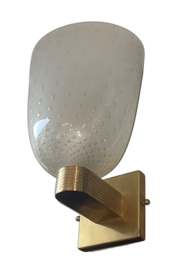 Set of Six Italian Campana Glass Sconces with Gold Circle Detail. 1980's.