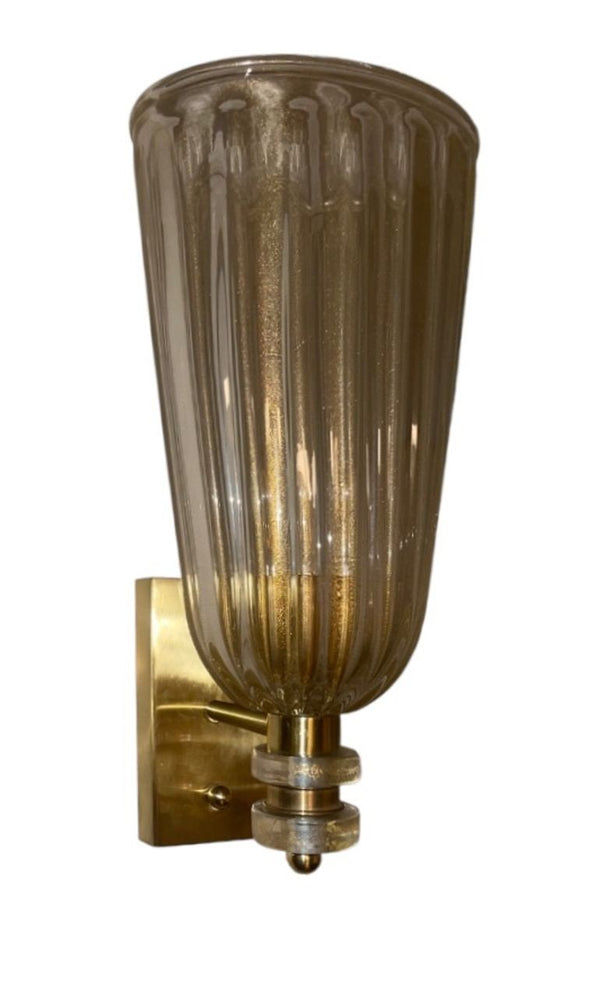 Set of Six Clear Murano Glass Fazzoleto Sconces with Gold Flecks. Italy, 1980's.