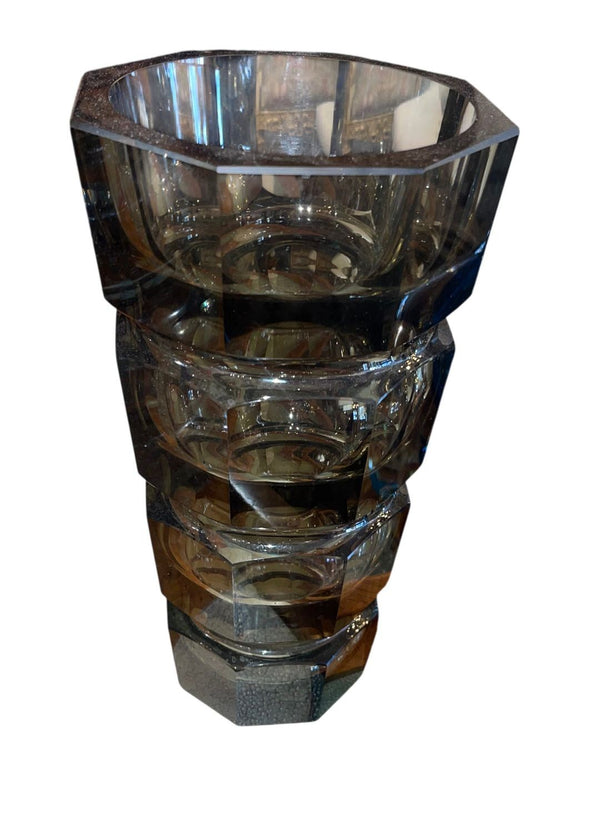Set of 3 Art Deco Cut Crystal Vases in the Manner of Josef Hoffmann for Moser.