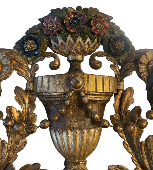 Italian Late 18th Century Polychrome & White Gold Gilt Carved Mirror
