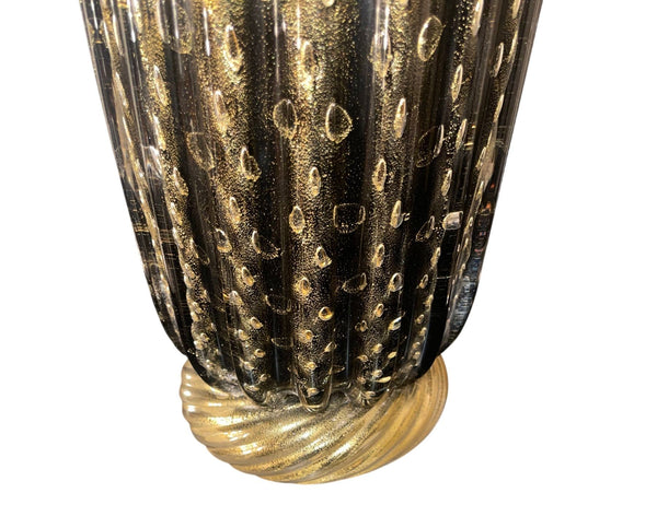 Elegant Pair of Murano Black & Gold Vases by Pino Signoretto. Italy, 1960's.
