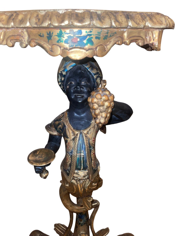 Pair of Mid-19th Century Italian Polychrome & Gilt Blackamoor Pedestal Tables